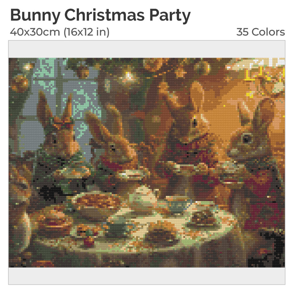 Bunny Christmas Party Diamond Painting Kit-40x30cm (16x12 in)-Heartful Diamonds