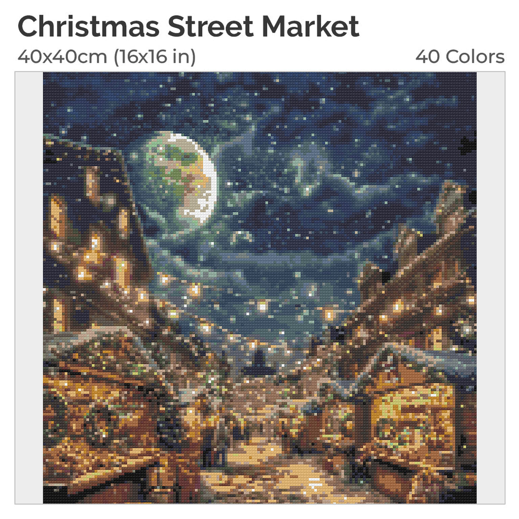 Christmas Street Market Diamond Painting Kit-40x40cm (16x16 in)-Heartful Diamonds