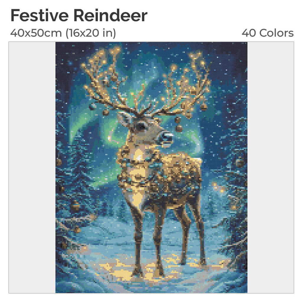 Festive Reindeer Diamond Painting Kit-40x50cm (16x20 in)-Heartful Diamonds