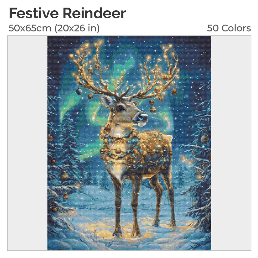 Festive Reindeer Diamond Painting Kit-40x50cm (16x20 in)-Heartful Diamonds