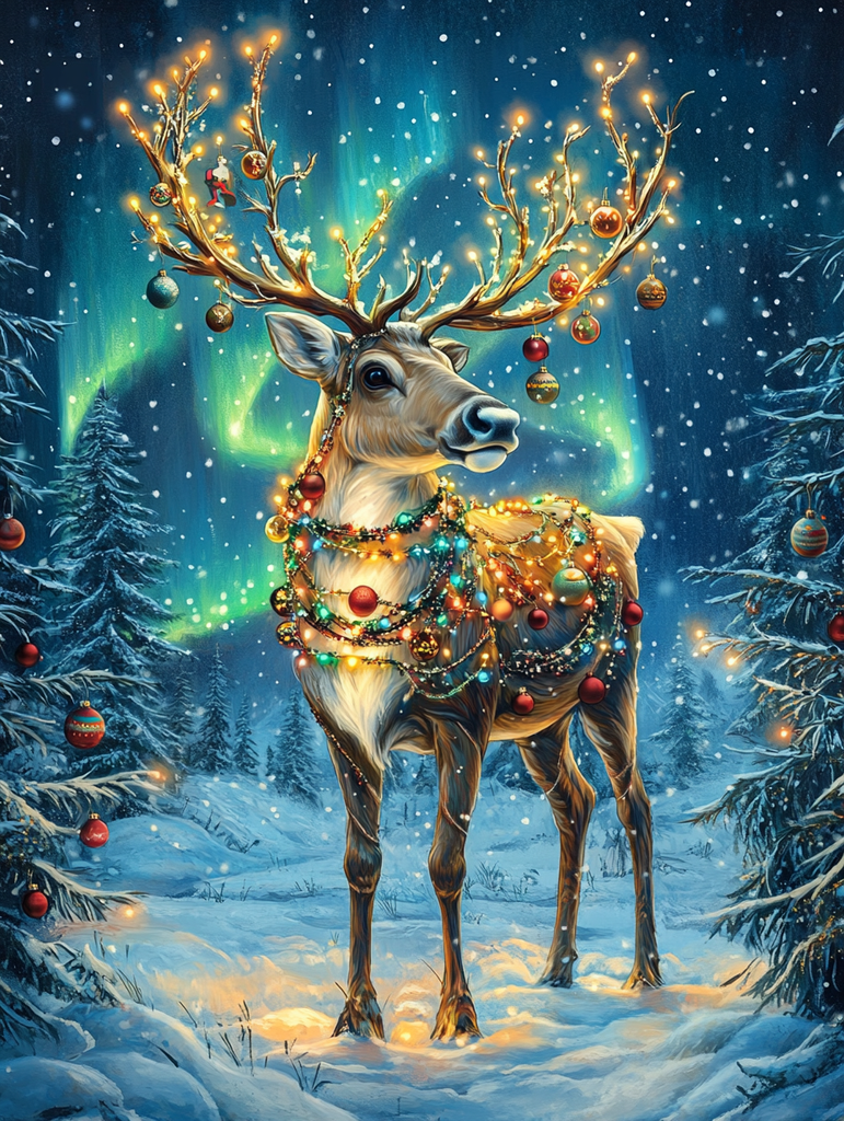 Festive Reindeer Diamond Painting Kit-30x40cm (12x16 in)-Heartful Diamonds