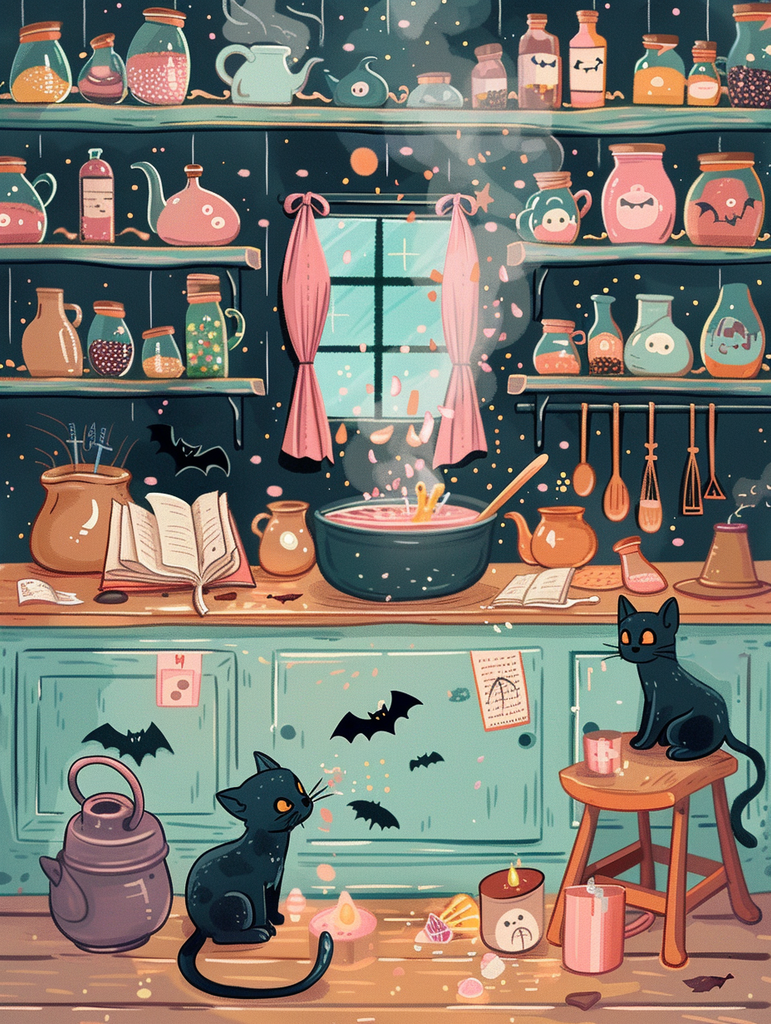 Kawaii Witch's Kitchen Diamond Painting Kit-30x40cm (12x16 in)-Heartful Diamonds