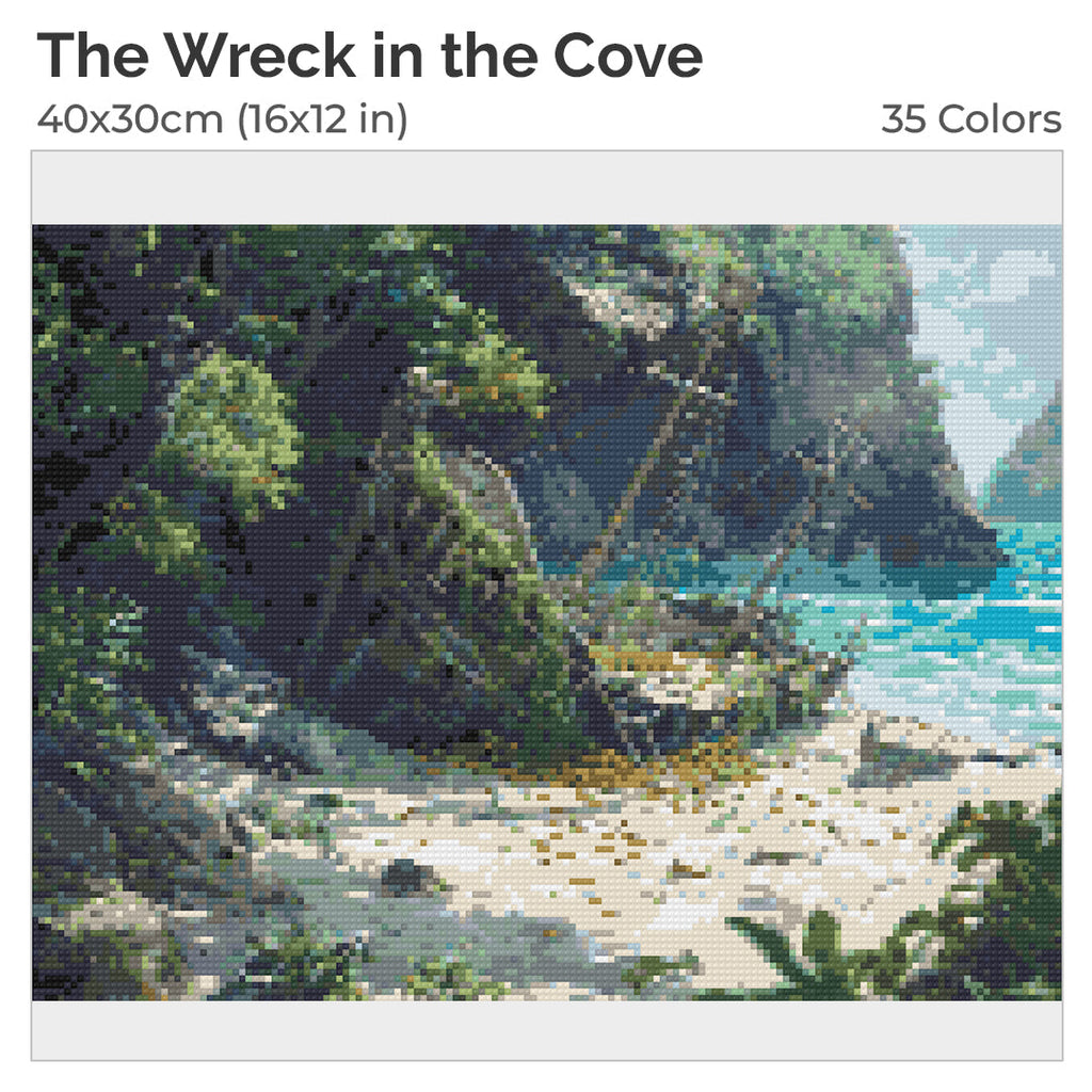 The Wreck in the Cove Diamond Painting Kit-40x30cm (16x12 in)-Heartful Diamonds