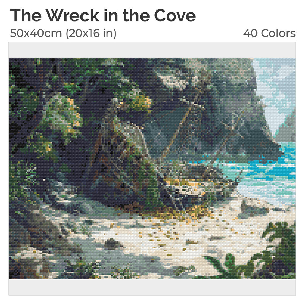 The Wreck in the Cove Diamond Painting Kit-50x40cm (20x16 in)-Heartful Diamonds