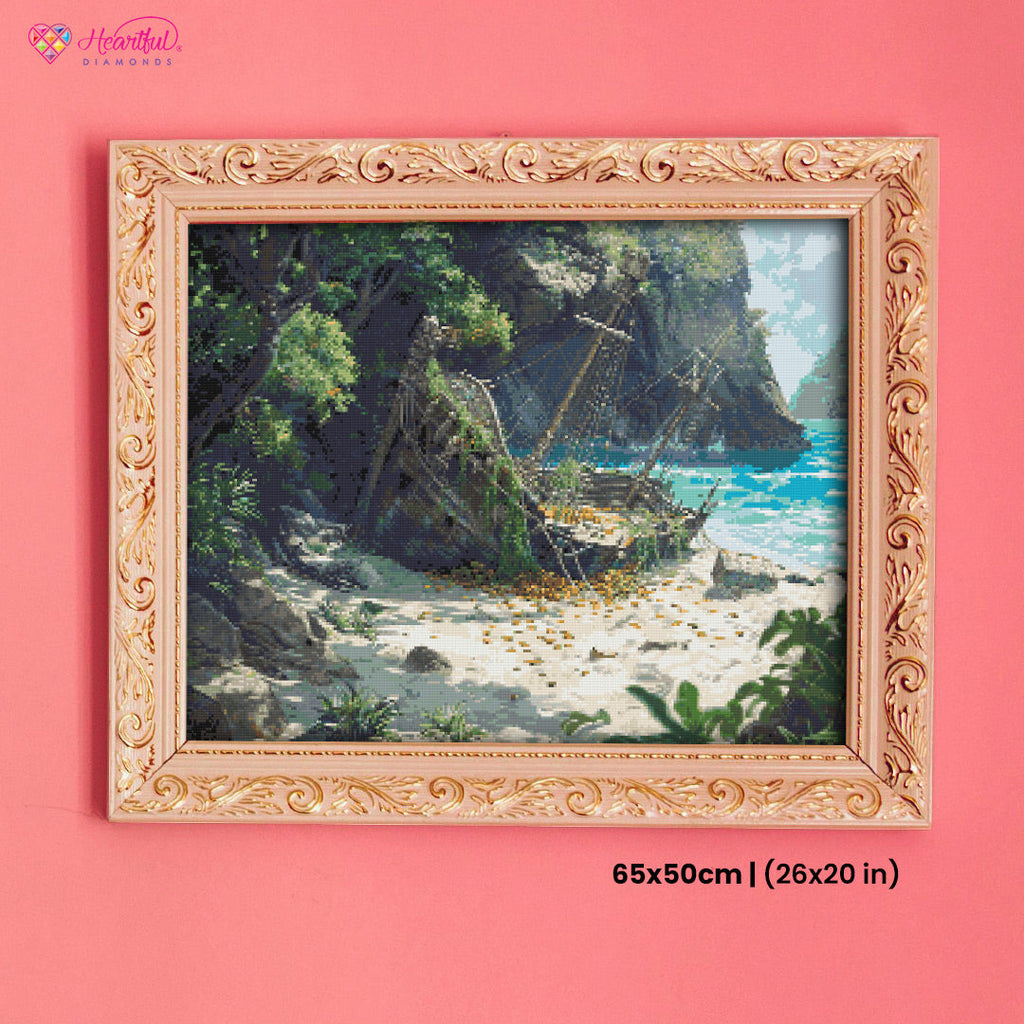 The Wreck in the Cove Diamond Painting Kit-65x50cm (26x20 in)-Heartful Diamonds