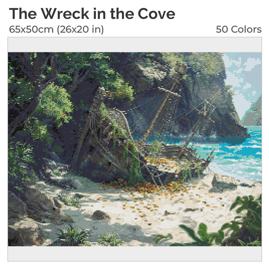 The Wreck in the Cove Diamond Painting Kit-50x40cm (20x16 in)-Heartful Diamonds